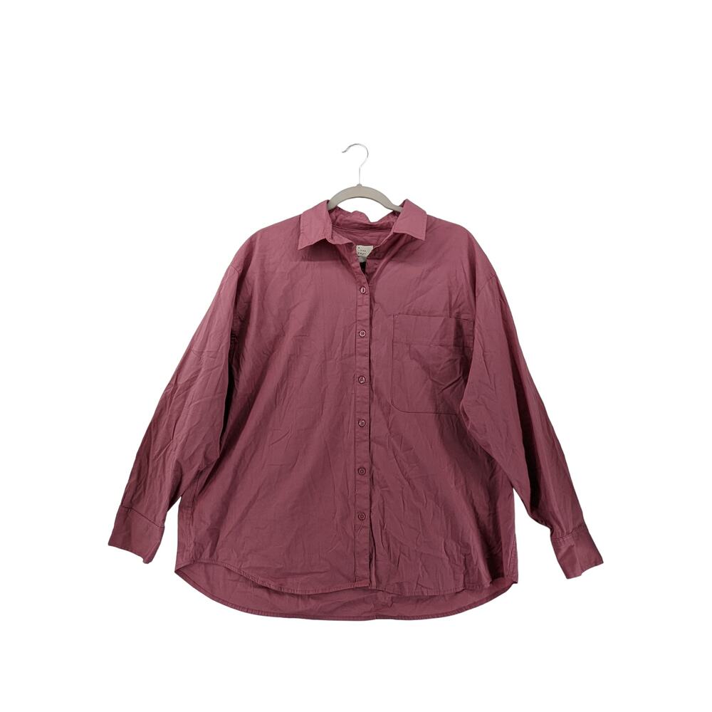 A New‎ Day Button Down Shirt Large Mauve Pink Womens Collared Work Chest Pocket